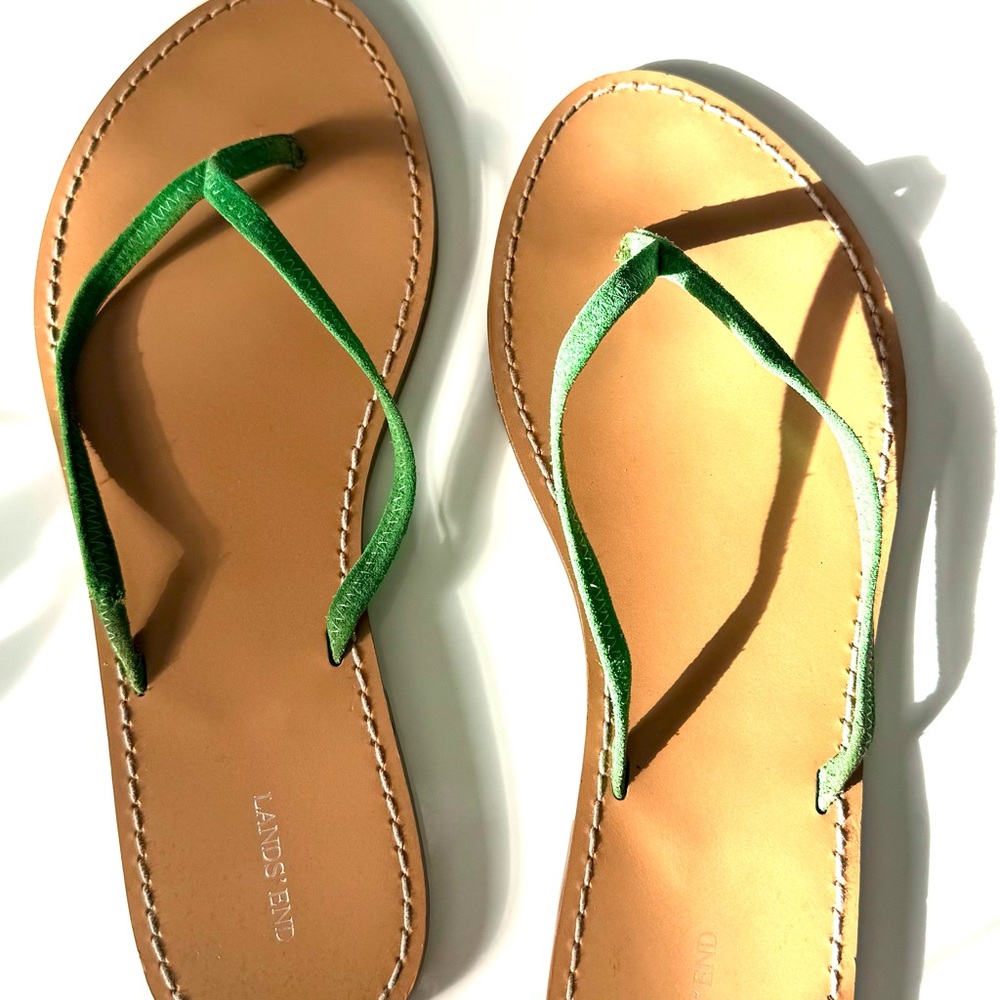 Lands' End Green and Tan Sandals with Streamlined Design
